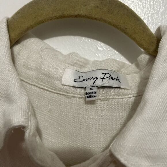 Emory Park White Linen Blend Button Front Blouse Size S Classic Neutral Minimal - Picture 5 of 10